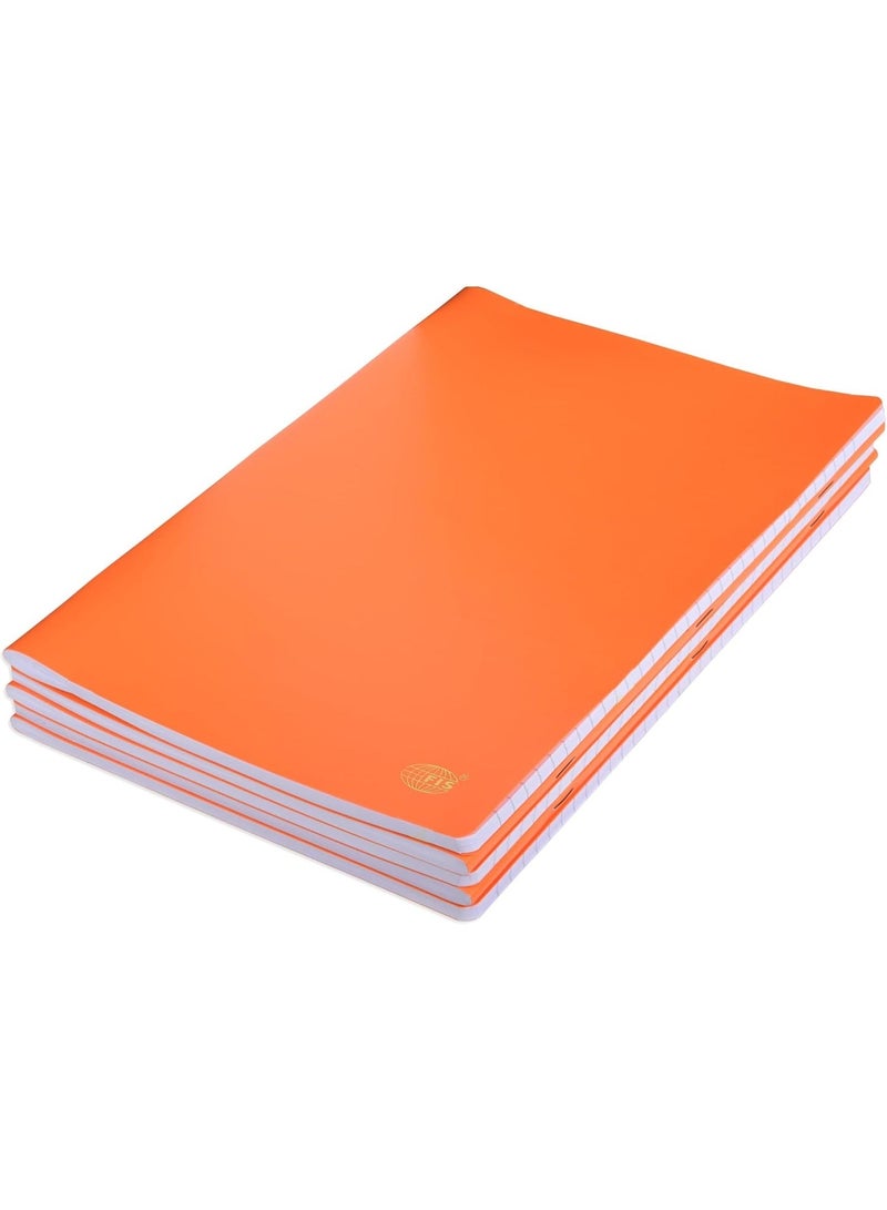 FIS® Notebook, Soft Cover PP Materials, Size A4(210x297mm), Single Line Ruling, 80 Sheets, 160 Pages, 2 Round Edges, Packet of 5 Pieces, Neon Orange Color-FSNBA4SLPPNOR - Image 1
